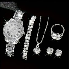 Watch Gift Set for Women Ladies Silver Rhinestone 5 Pieces Jewellery Mothers Day