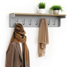 Grey Wall Mounted Coat Rack Shelf 80cm 7 Double Hooks Entryway Floating Hanger