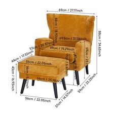 Retro  Wood Frame Accent Chair Wingback Armchair w/Footstool for Living Room 