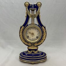 V&A Marie Antoinette Clock Porcelain & Ormolu Lyre Shape Franz Hermle 2 Jewel
