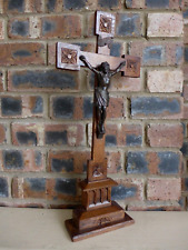 Antique oak hand carved wooden crucifix cross religious collector quality item.