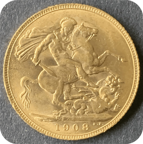1908 gold sovereign coin - sovereign,
