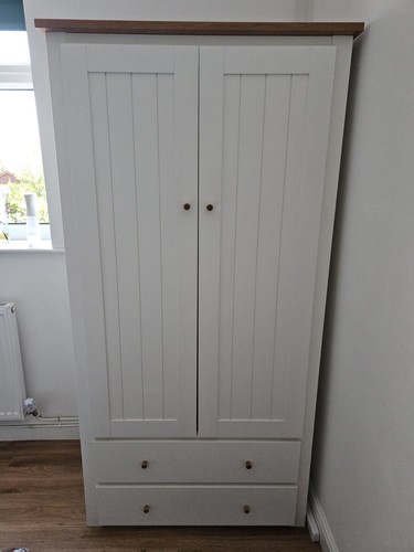 White wardrobe with wooden top - white,