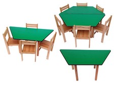 Kids Hexagonal Trapezoid Beech Wood Stacking Preschool classroom Chairs Table