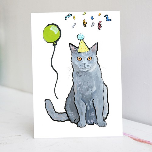British blue cat - birthday, card