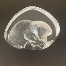 Vintage Clear Art Glass Badger Paperweight by Mats Jonasson Swedish