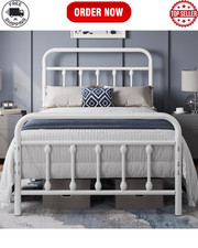 Yaheetech 3Ft Single Bed Frame Vintage Iron Platform Bed with High Headboard and