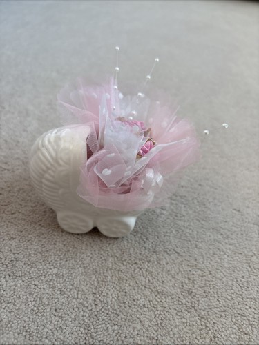 Vintage white ceramic pram - ceramic,