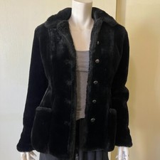 Vintage Betsey Johnson Faux Fur Jacket Womens Small Black Made In USA