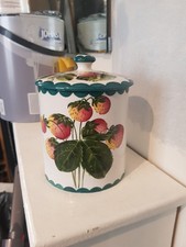 Vintage WEMYSS PRESERVE JAR & COVER,strawberry pattern.1890