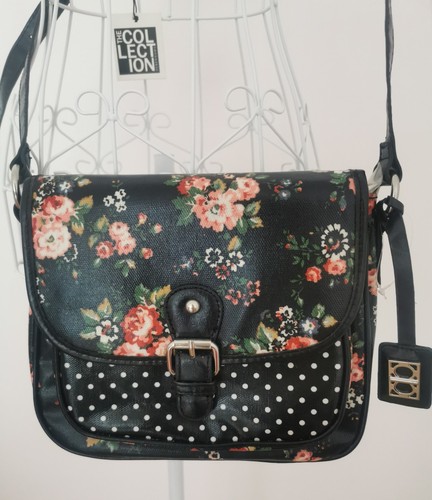 Black floral print crossbody - black,
