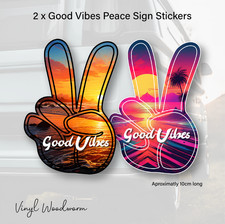 2 x Peace sign Good Vibes Vinyl Car Sticker Decal Camper Van Surf VW T5 T5 Hippy