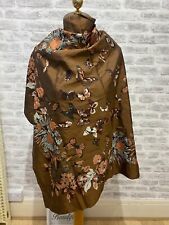 Pure silk scarf Thai silk retro brown butterfly hand rolled square  S558