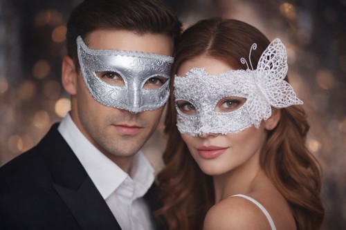 Couple masquerade masks silver - couple,