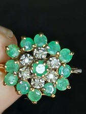 9ct Gold Diamond Emerald Cluster Ring, 9k 375, 4.2g
