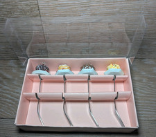 Novelty Set Of Cake Forks With Decorative Cake Handle Toppers Boxed Not Used