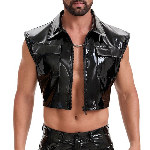 Men glossy pvc leather crop - men's,