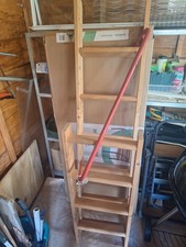 SOLID TIMBER WOOD FOLDING ATTIC STOW AWAY LOFT STAIR LADDER  vgc
