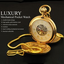 Vintage Double Hunter Mechanical Pocket Watch with Chain Luxury Wedding Gift