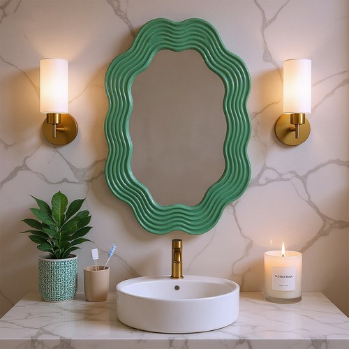 Elegant wood wavy wall mirror - elegant,