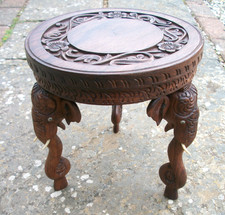 ANTIQUE INDIAN/BURMESE  SIDE TABLE WITH 3 ELEPHANT HEAD LEGS