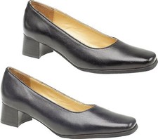 Amblers WALFORD Ladies Womens Low Block Heel Leather Court Shoes Navy & Black