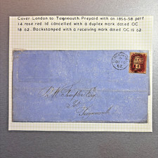 GB QV 1862 Postal History Cover 1d One Penny Red Stars P14 LONDON to TEIGNMOUTH