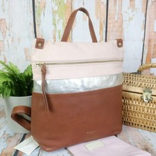 RADLEY Backpack Bag Med KENSAL STRIPE Tan Pink Silver Leather & Dust Bag RRP£199