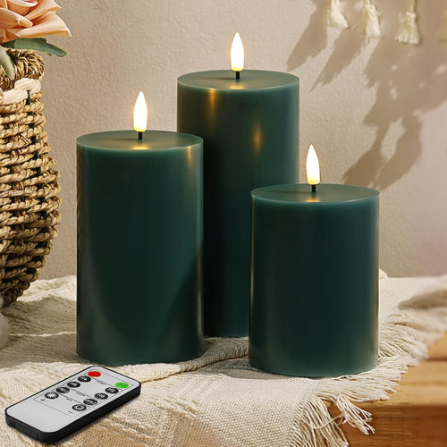 Green flameless pillar - flameless, candles