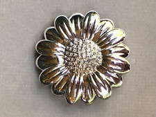 Big Bold  Silver Tone Sunflower Flower Pin Brooch by Cabouchon New Old Stock