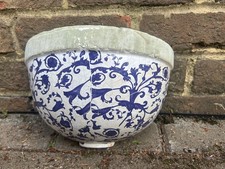 Imperfect Aged Ceramic Blue & White Garden Flower Wall Planter by Fallen Fruits 