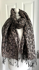 Black Leopard Print with Champagne shine Large Tasselled Scarf / shawl