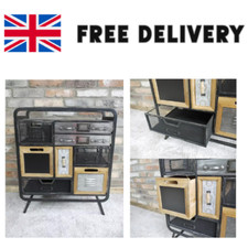 Small metal industrial sideboard with drawers, reclaimed style cabinet with mesh