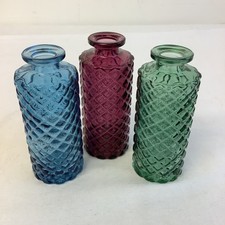 3x Small Decorative Ornament Home Décor Glass Bottles Red Green Blue