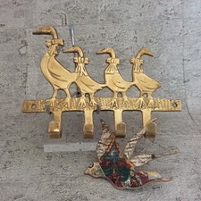 Brass key holder ducks - 4 hooks - Vintage - Wall mounted - 15.5cm/6'' - EUC