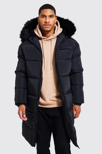Mens faux fur hooded puffer - mens,