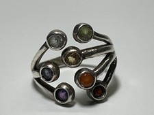 Tourmaline Multi Stone 7 Stones Valentine's Special Ring 925 Silver Size 7.5