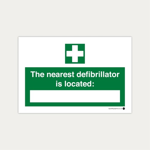 Nearest defibrillator sign - defibrillator,