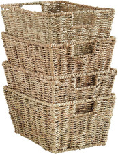 Seagrass Storage Baskets Set of 4 Natural HandWoven Display Hampers with Handles