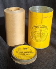 WWII ARP AIR RAID PRECAUTION SEALING TAPE + TIN BUTTERFLY BRAND HOME FRONT BLITZ