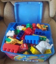 Mega Blocks Barn Building With Farm Animals, People, car and box of blocks