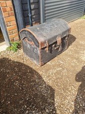 Antique Steamer Pirate Chest Travel Trunk Canvas & Leather Domed Storage Luggage