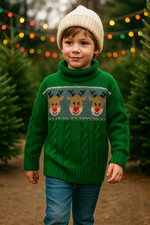 Knitting Pattern Childs Reindeer Christmas Sweater Cable Tunic Jumper Aran 20-30