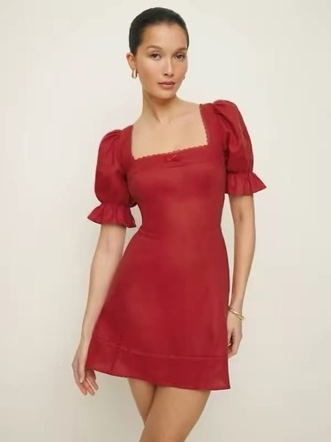 Reformation red linen puff - reformation,