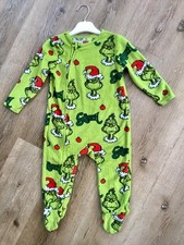Dr Seuss The Grinch Primark Baby Zip Up Velour Sleepsuit Unisex Age 18-24 Months