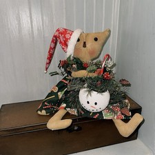 Primitive  Folk Art CAT Christmas  DOLL SNOWMAN Decor