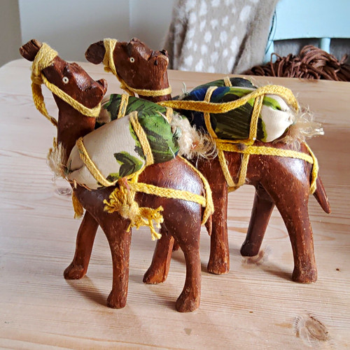 Pair wooden camel figurines - pair,