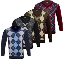 Mens Argyle V Neck Long Sleeve
