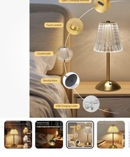 Posh Crystal LED Table Lamp Rechargeable Light Night  Reading Bedside dimmable