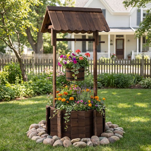 Garden wooden wishing well - wishing,